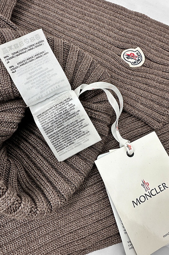 Комплект из шапки и шарфа коричневого цвета Moncler logo-patch