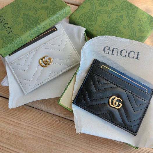 Кожаный чёрный кардхолдер Gucci GG logo-plaque 10x7 см - White   