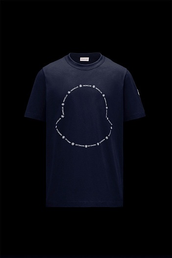 Тёмно-синяя брендовая футболка Moncler Logo Outline   