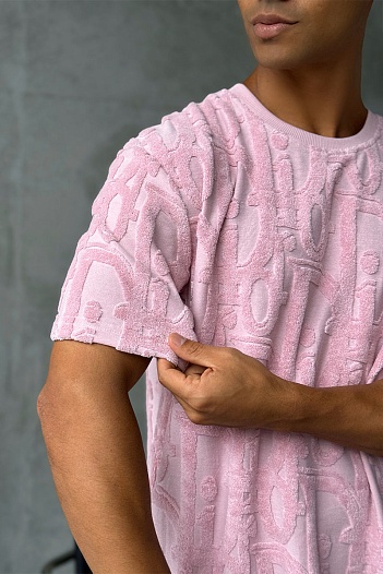 Мужская оверсайз футболка Dior розового цвета   