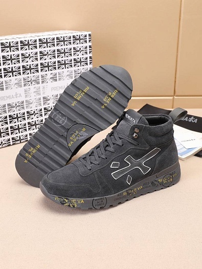 Замшевые кроссовки с мехом Premiata high-top - Grey   