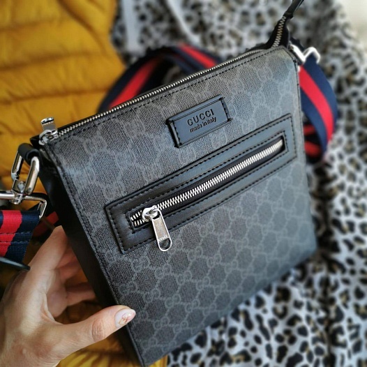 Кожаная сумка Gucci GG Black Small messenger bag 21x23 см   