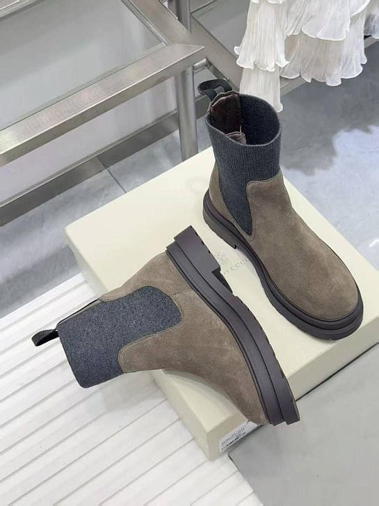 Женские замшевые сапоги Brunello Cucinelli premium - Beige