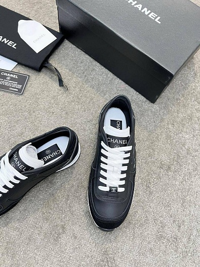 Женские кожаные кроссовки Chanel premium - Black   