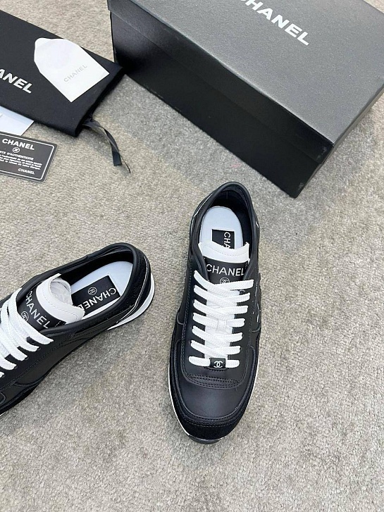 Женские кожаные кроссовки Chanel premium - Black