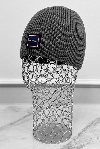 Мужская серая шапка Tommy Hilfiger logo-patch   