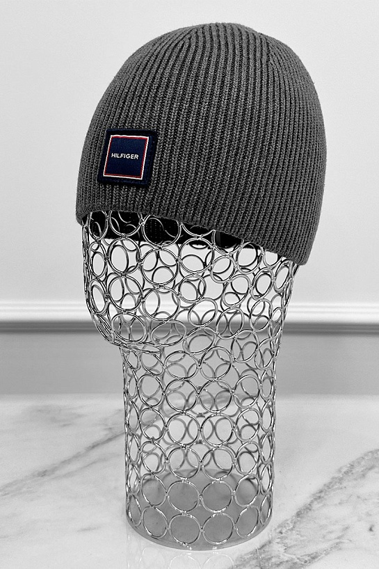 Мужская серая шапка Tommy Hilfiger logo-patch