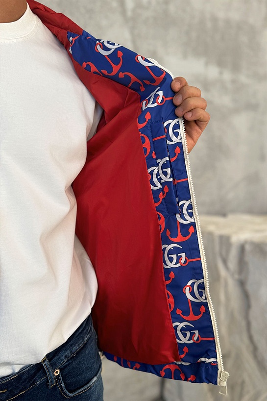Мужская синяя ветровка Gucci Double G Anchor