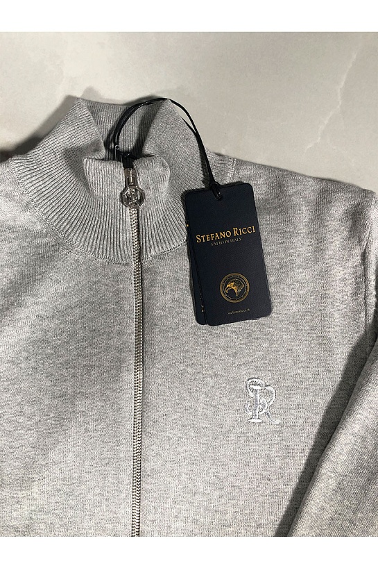 Мужская светло-серая кофта на молнии Stefano Ricci logo-embroidered