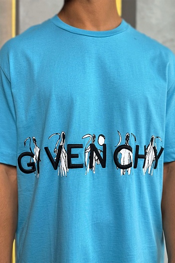 Голубая оверсайз футболка Givenchy embossed logo   