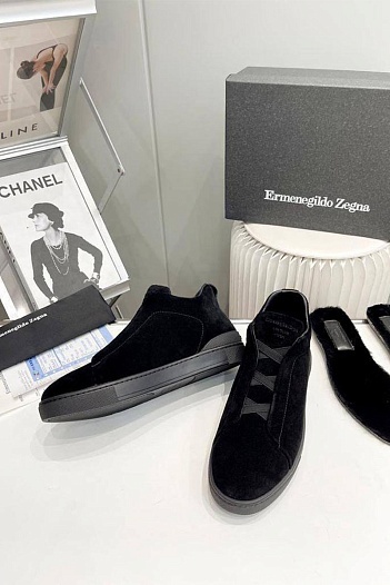 Кроссовки с мехом Ermenegildo Zegna Triple Stitch - Black   