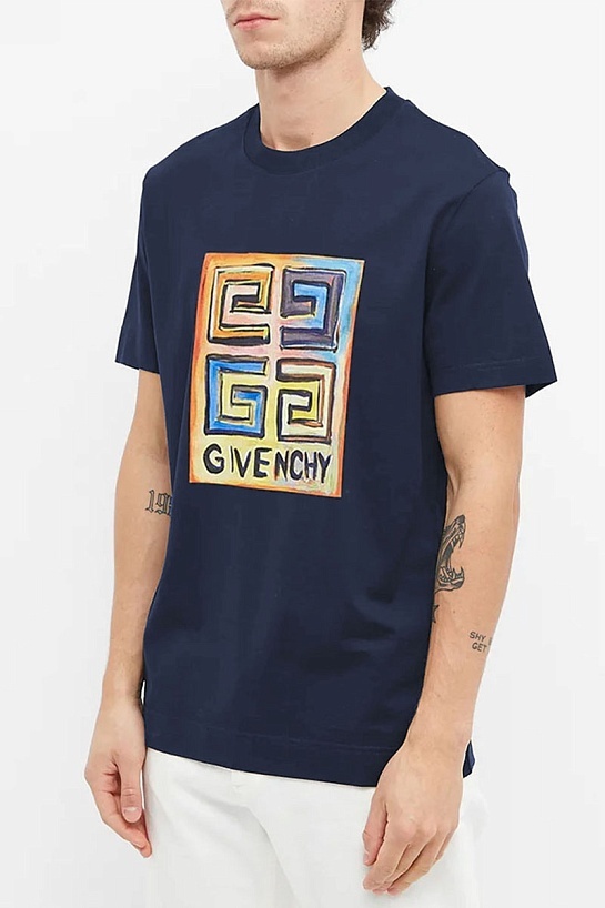Мужская тёмно-синяя футболка Givenchy 4G logo print