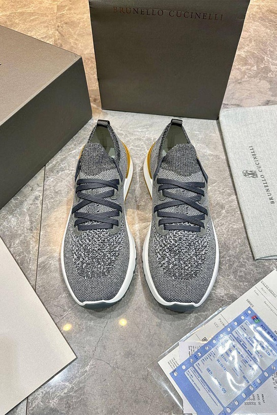 Текстильные кроссовки Brunello Cucinelli серого цвета
