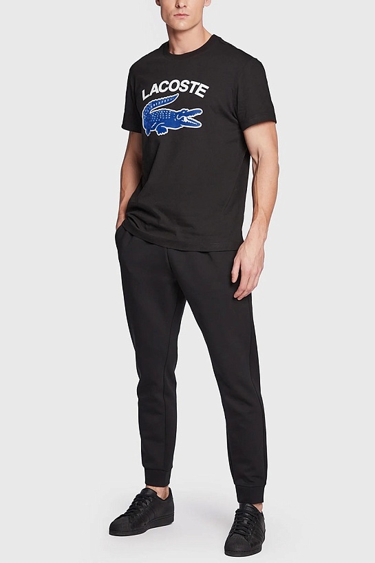 Мужская чёрная футболка Lacoste logo-print