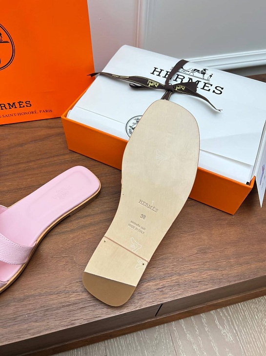 Женские кожаные шлёпанцы Hermes premium