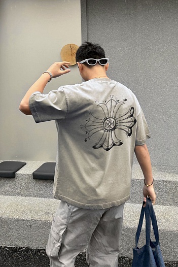 Бежевая оверсайз футболка Chrome Hearts Premium   