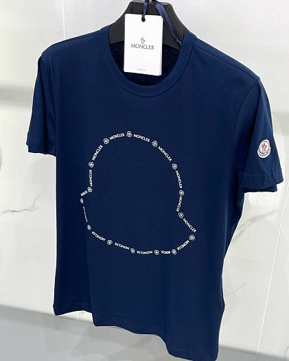 Тёмно-синяя брендовая футболка Moncler Logo Outline   