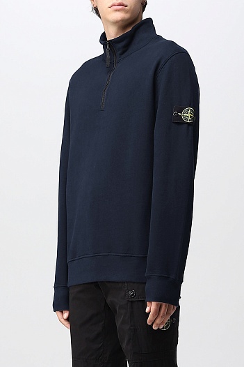 Мужская тёмно-синяя кофта с патчем на плече Stone Island Zip Neck   
