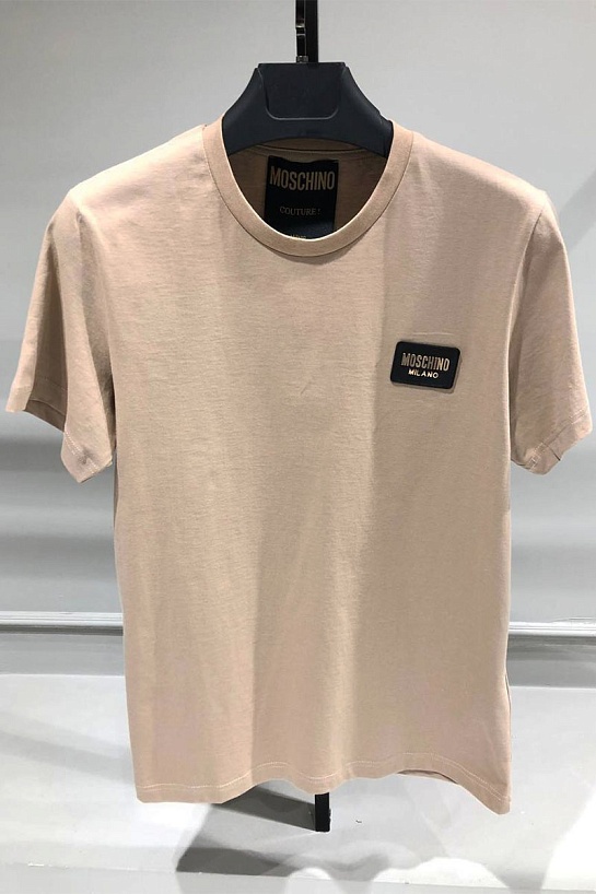 Мужская бежевая футболка Moschino logo-patch