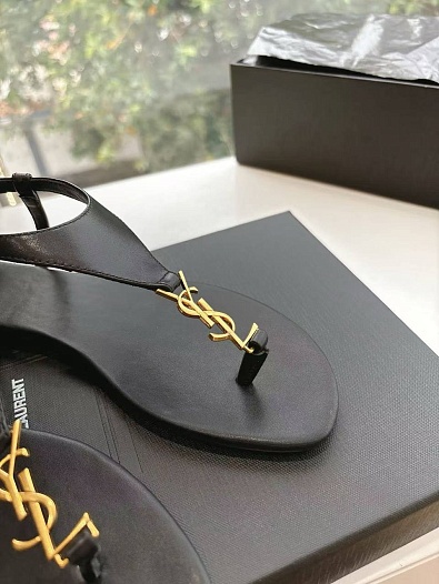 Женские кожаные сандалии Yves Saint Laurent Premium - Black   