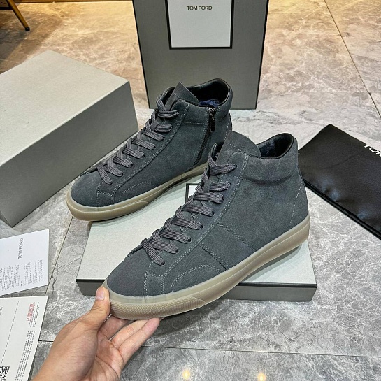 Замшевые кроссовки с мехом Tom Ford high-top - Grey
