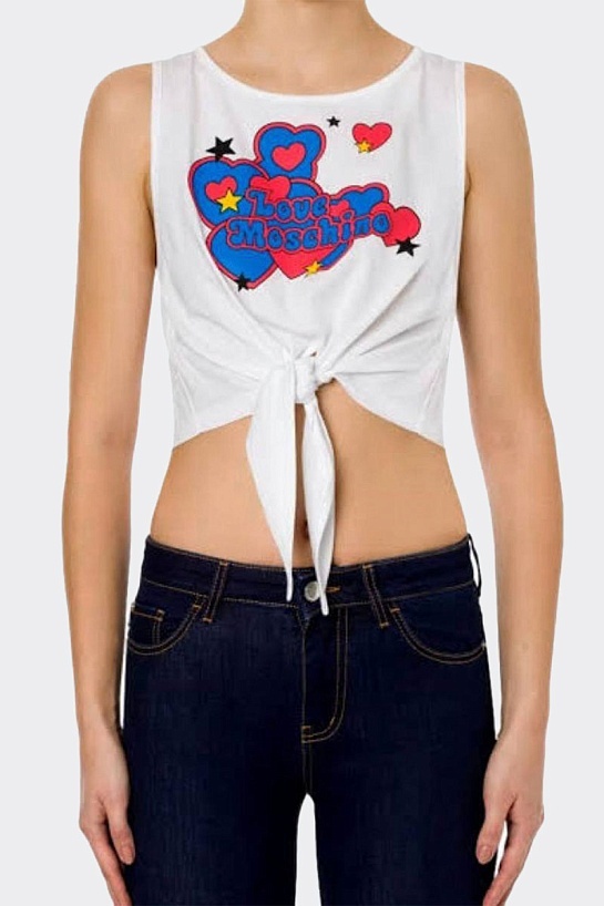 Женский белый топ Love Moschino Hearts print
