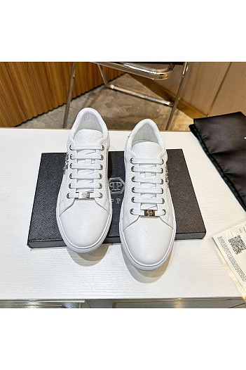 Мужские кожаные кроссовки Philipp Plein белого цвета   