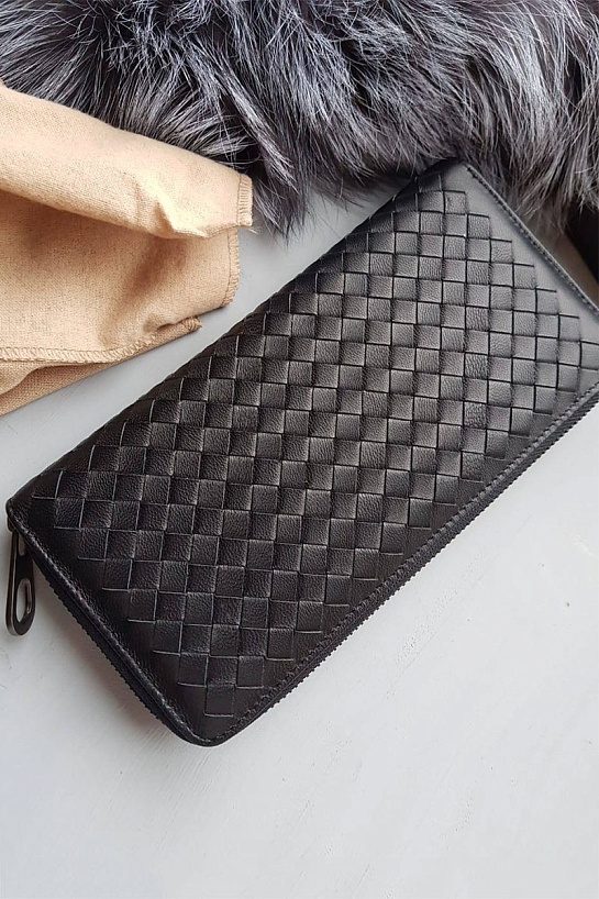 Портмоне с молнией Bottega Veneta - Black 20x10 см