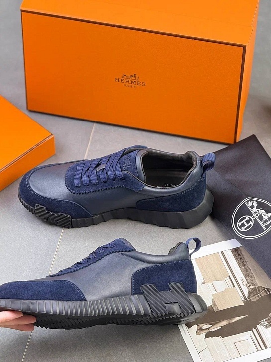 Комбинированные кроссовки Hermes Bouncing - Navy