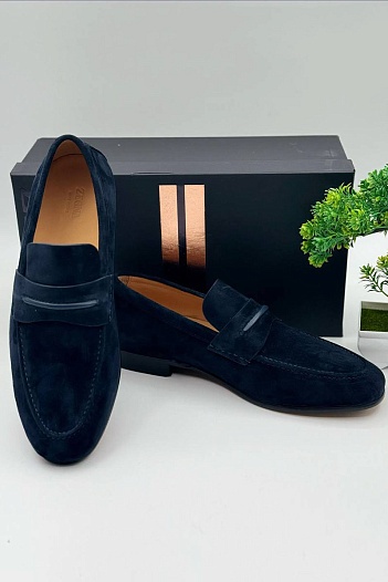 Тёмно-синие замшевые лоферы Zegna   