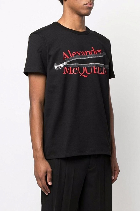 Мужская футболка Alexander McQueen zipped logo - Black