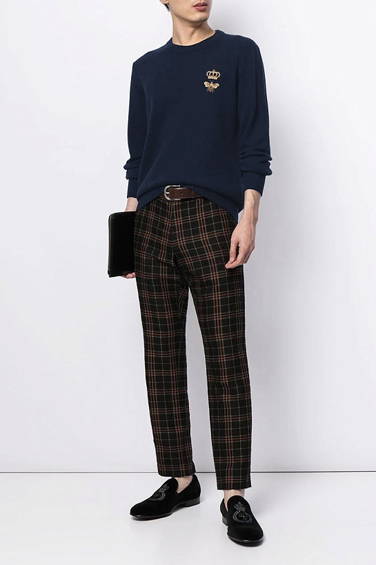 Тёмно-синий джемпер Dolce&Gabbana bee crown embroidered