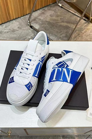 Кожаные кроссовки Valentino low-top - White / Blue   