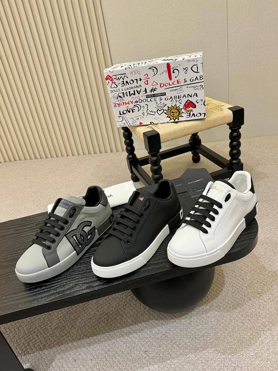 Кожаные кроссовки Dolce & Gabbana Portofino - Grey