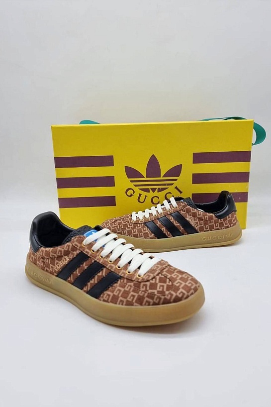 Женские кроссовки Gucci x Adidas Gazelle Collaboration - Brown
