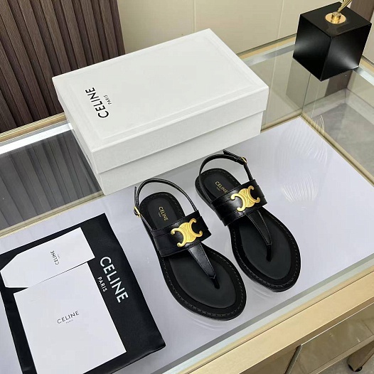 Женские кожаные сандалии Celine Premium - Black   