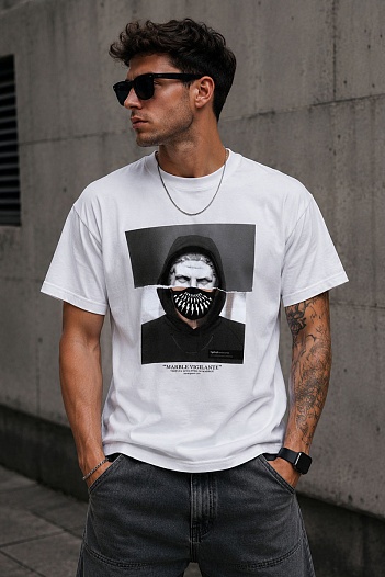 Белая оверсайз футболка Neil Barrett Marble Vigilante   