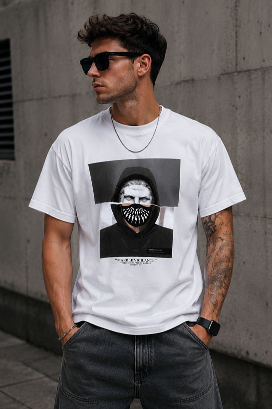 Белая оверсайз футболка Neil Barrett Marble Vigilante