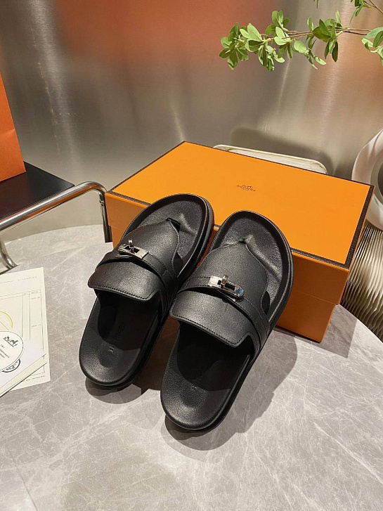 Женские кожаные шлёпанцы Hermes Empire premium