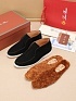 Замшевые лоферы с меховой стелькой Loro Piana Open Walk - Black