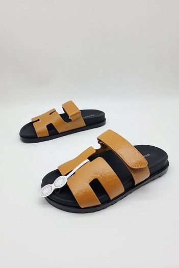 Женские кожаные сандалии Hermes Chypre - Brown / Black   