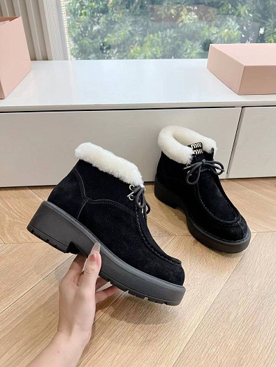 Женские замшевые ботинки с мехом MIU MIU Premium   