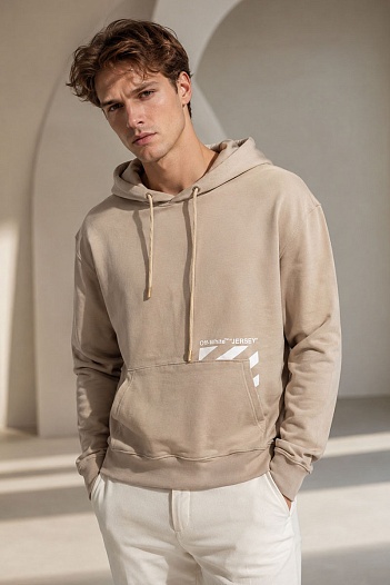 Бежевое худи Off-White logo-print drawstring   