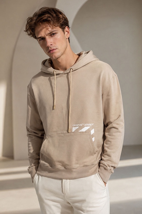 Бежевое худи Off-White logo-print drawstring