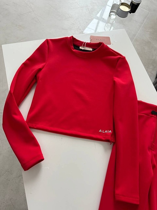 Женский лонгслив на флисе красного цвета Alaia