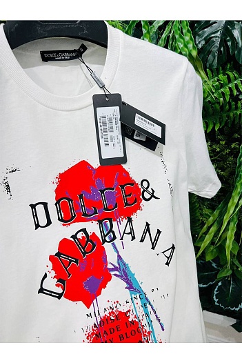 Белая мужская футболка Dolce&Gabbana floral logo-print   