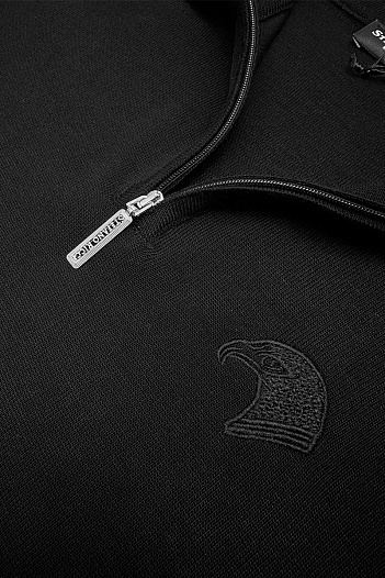 Чёрное поло с длинным рукавом Stefano Ricci zip-up   