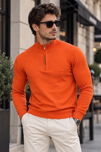 Мужской оранжевый джемпер Lacoste Zip Neck   