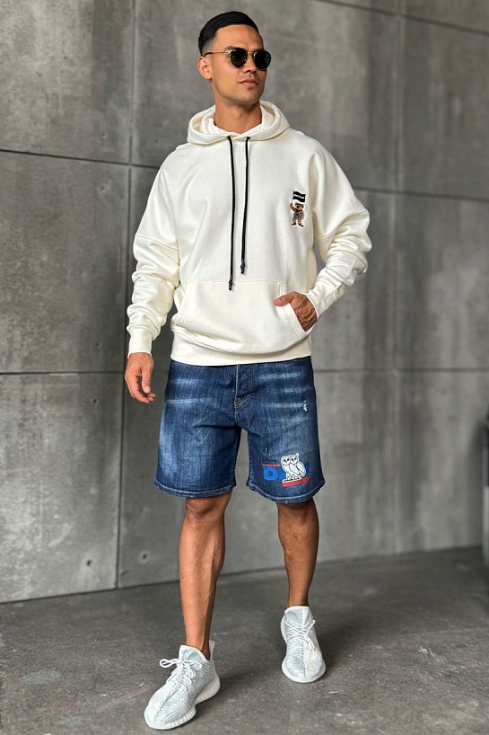 Утеплённое оверсайз худи Palm Angels "Pirate Bear" - White