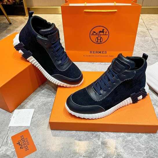 Кроссовки с мехом Hermes Bouncing high-top - Navy